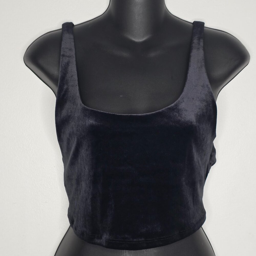 Athleta Velvet Cutout Crop Top Black Small‎ Womens Workout Sports Bra 467321